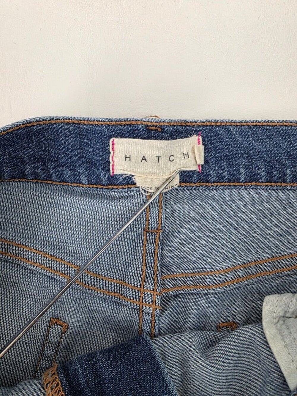 Hatch Distressed Maternity Denim Jean Shorts Frayed Hem Side Panels Size 27 - Picture 3 of 15